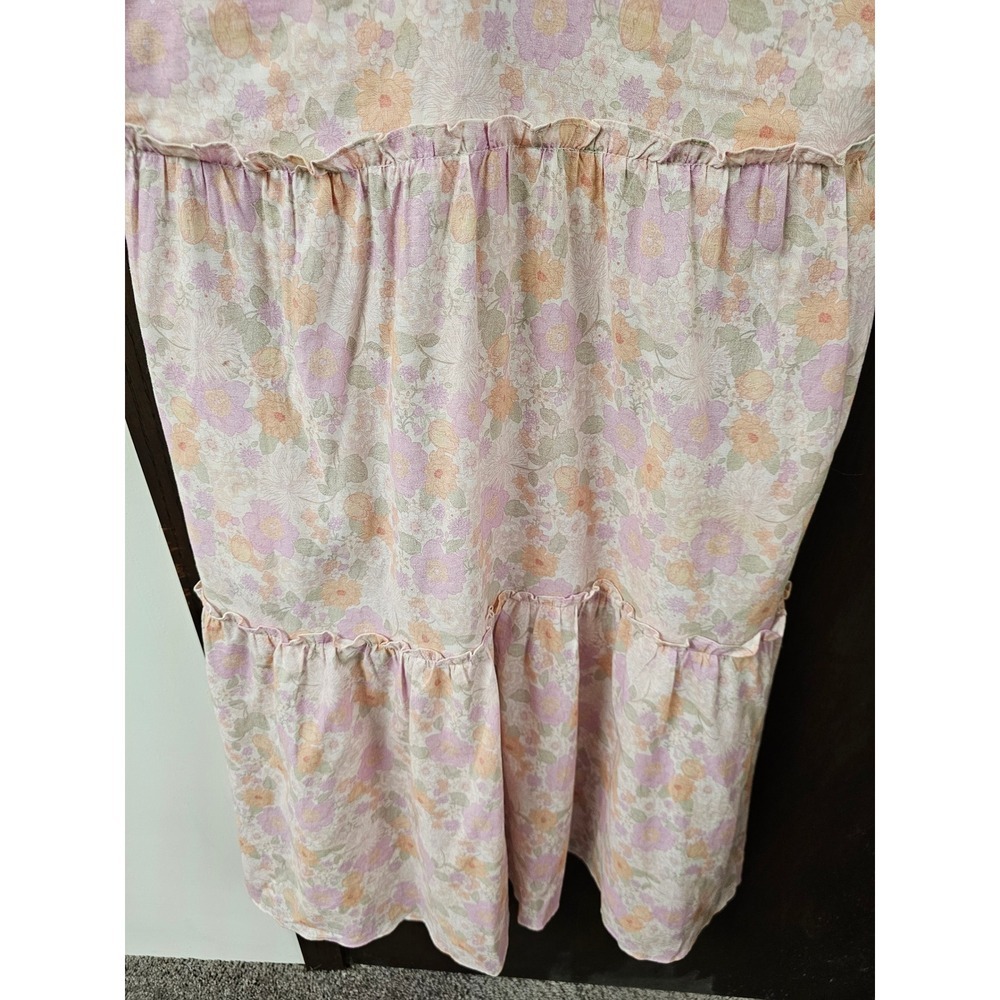 Petal + Pup Erenda Pink Floral Tiered Midi Dress Tie Shoulder Cotton Ramie Sz 6 - Picture 5 of 12